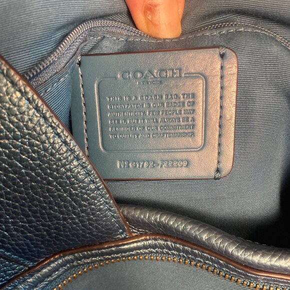 Coach F22209 Teal Pebbled Leather Chain Shoulder Hobo Bag Purse - Picture 5 of 10